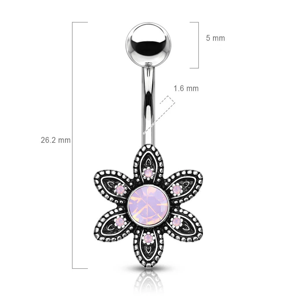 Belly Button Piercing Flower Opal Silver - Image 2