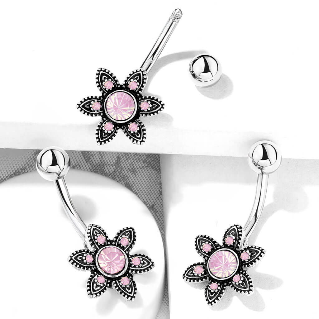 Belly Button Piercing Flower Opal Silver - Image 4