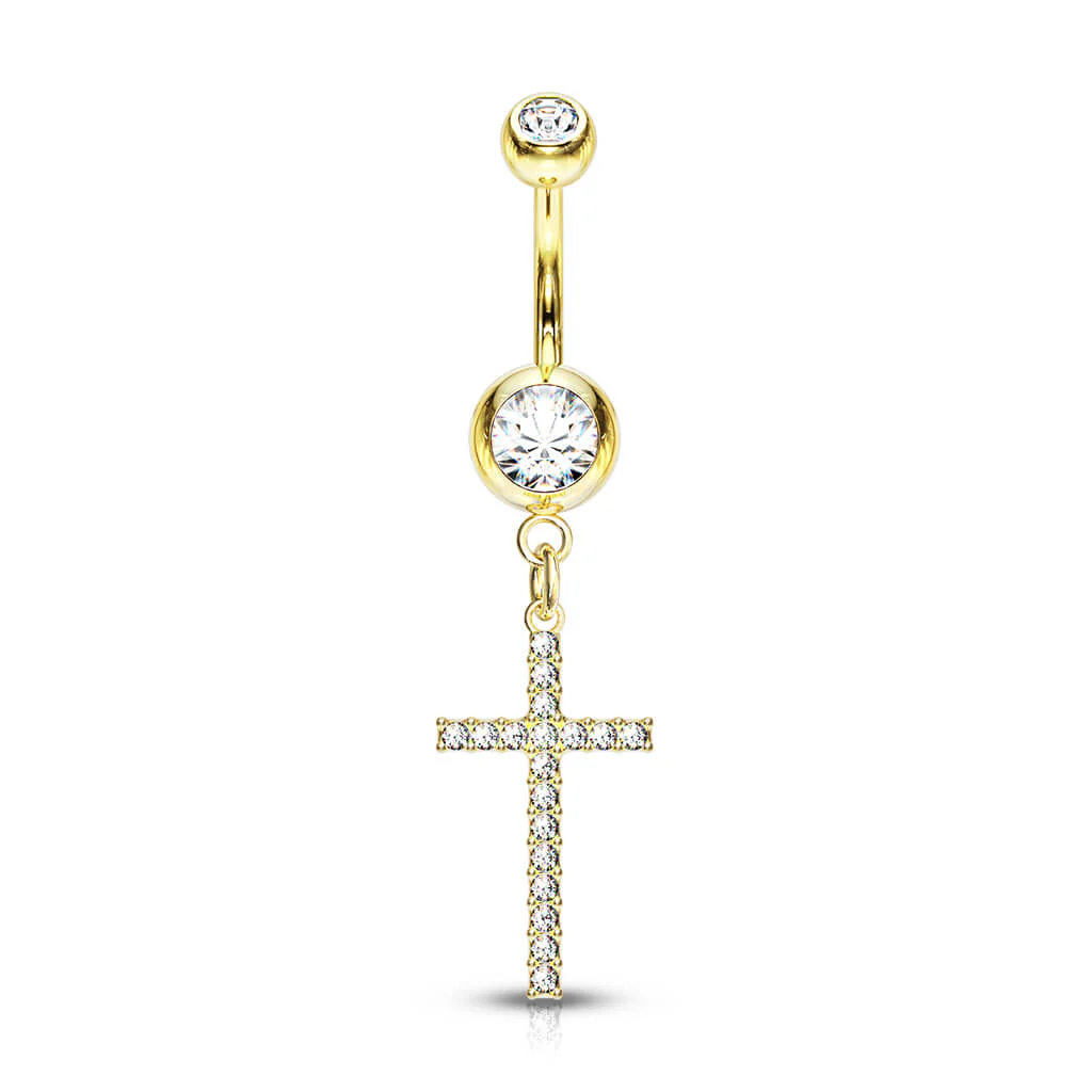 Belly Button Piercing Cross dangle Zirconia - Image 4