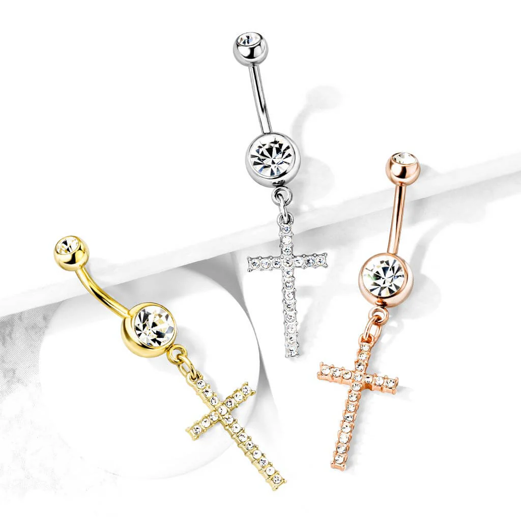 Belly Button Piercing Cross dangle Zirconia - Image 7