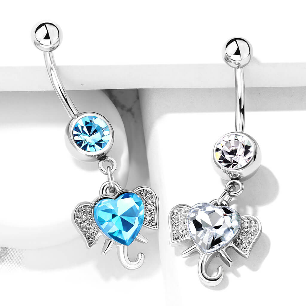 Belly Button Piercing Elephant dangle Zirconia Silver - Image 6