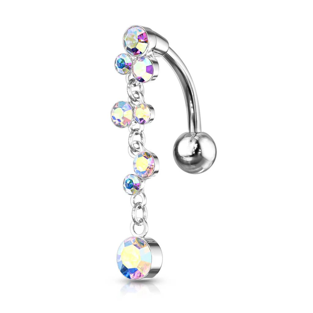 Belly Button Piercing Top Down Bubbles dangle Zirconia Silver - Image 2