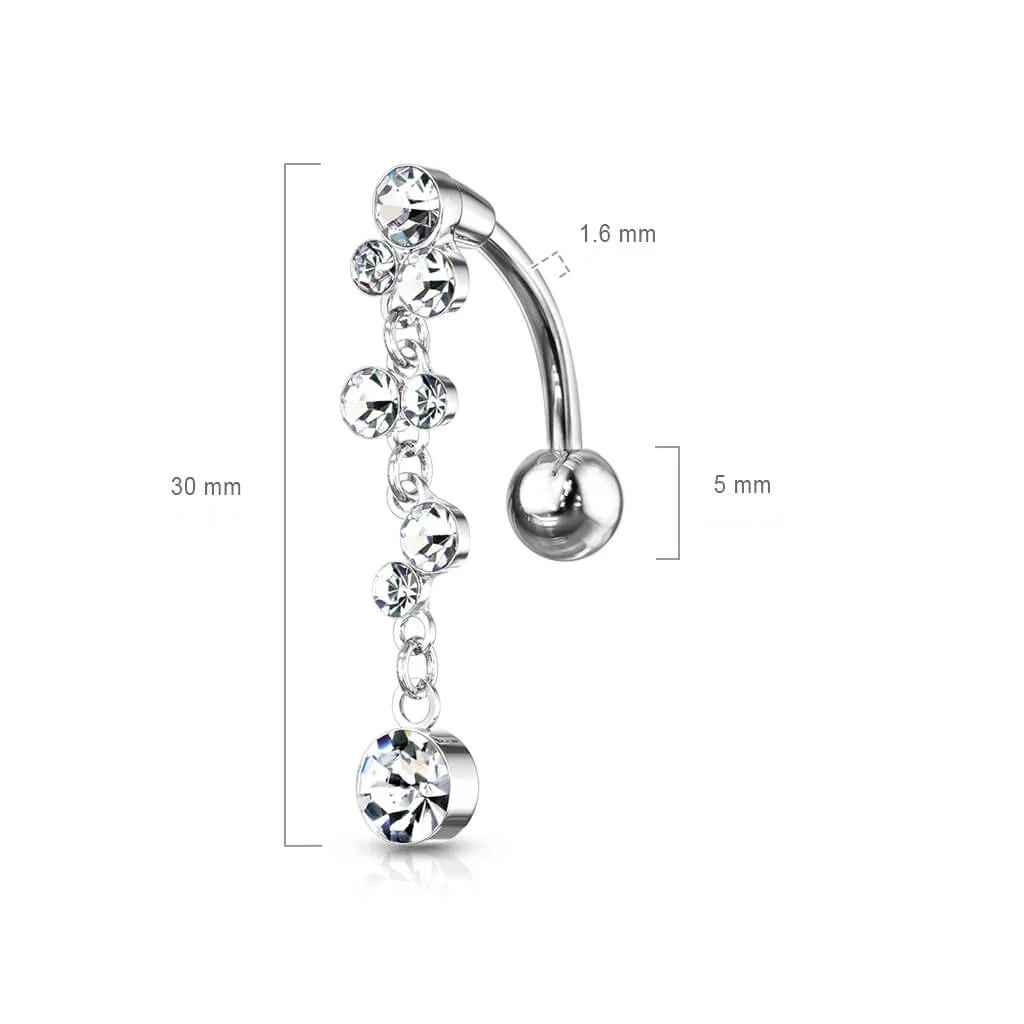 Belly Button Piercing Top Down Bubbles dangle Zirconia Silver - Image 3