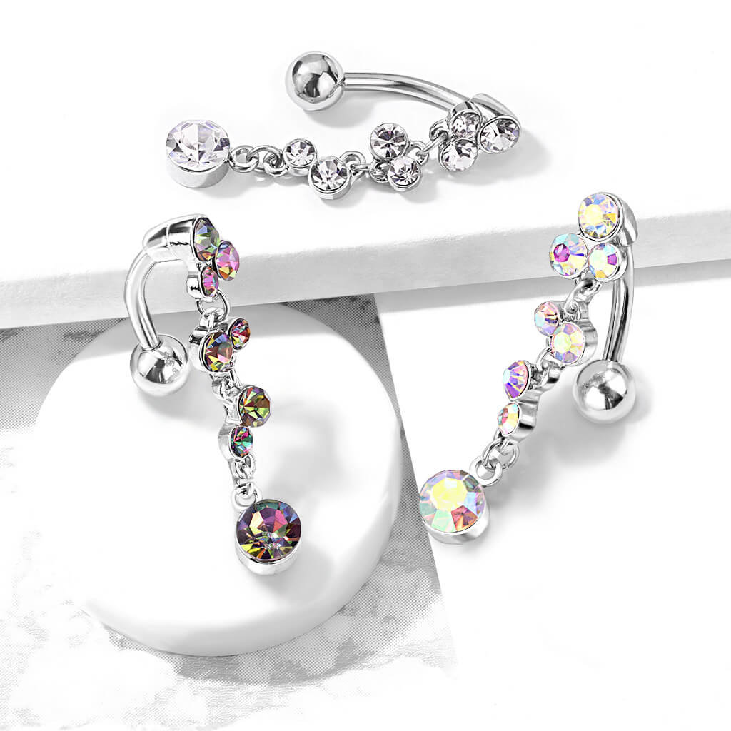 Belly Button Piercing Top Down Bubbles dangle Zirconia Silver - Image 6