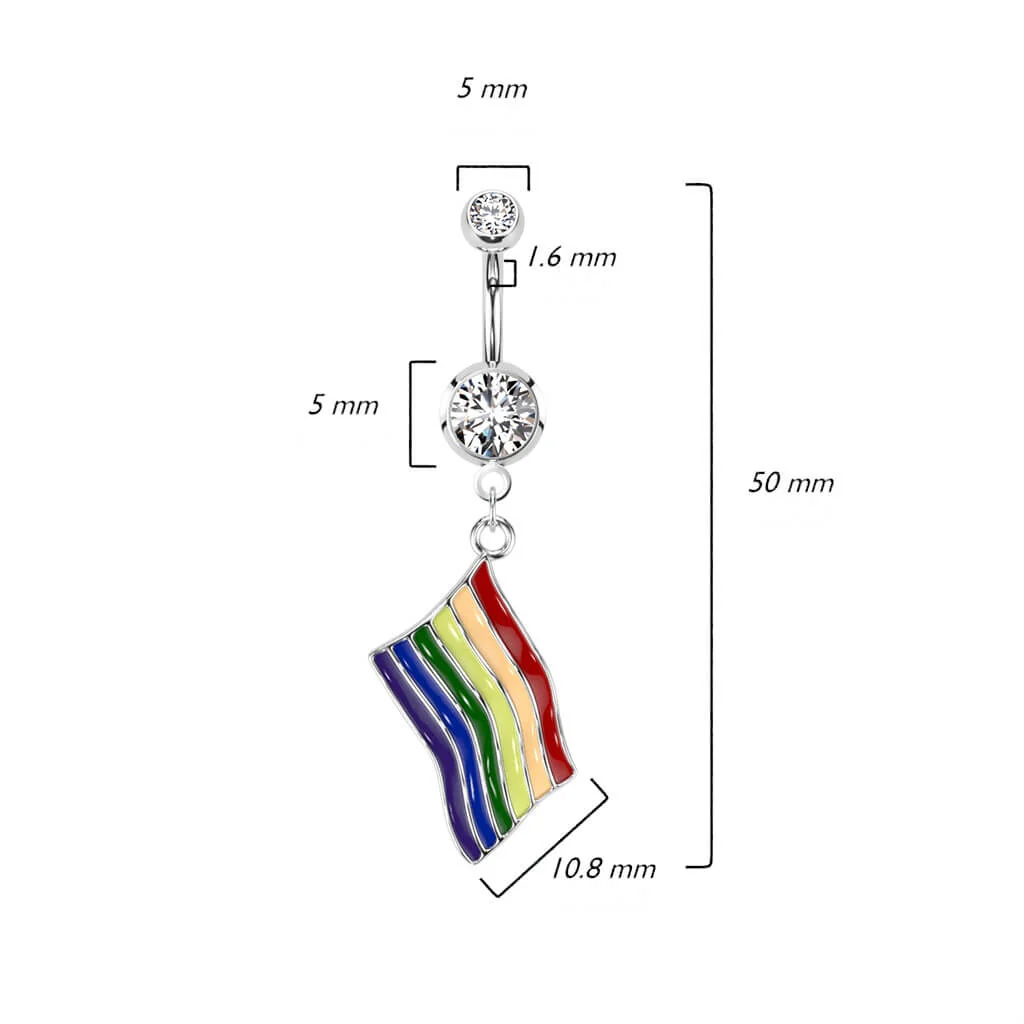 Belly Button Piercing Rainbow Flag dangle Zirconia - Image 3