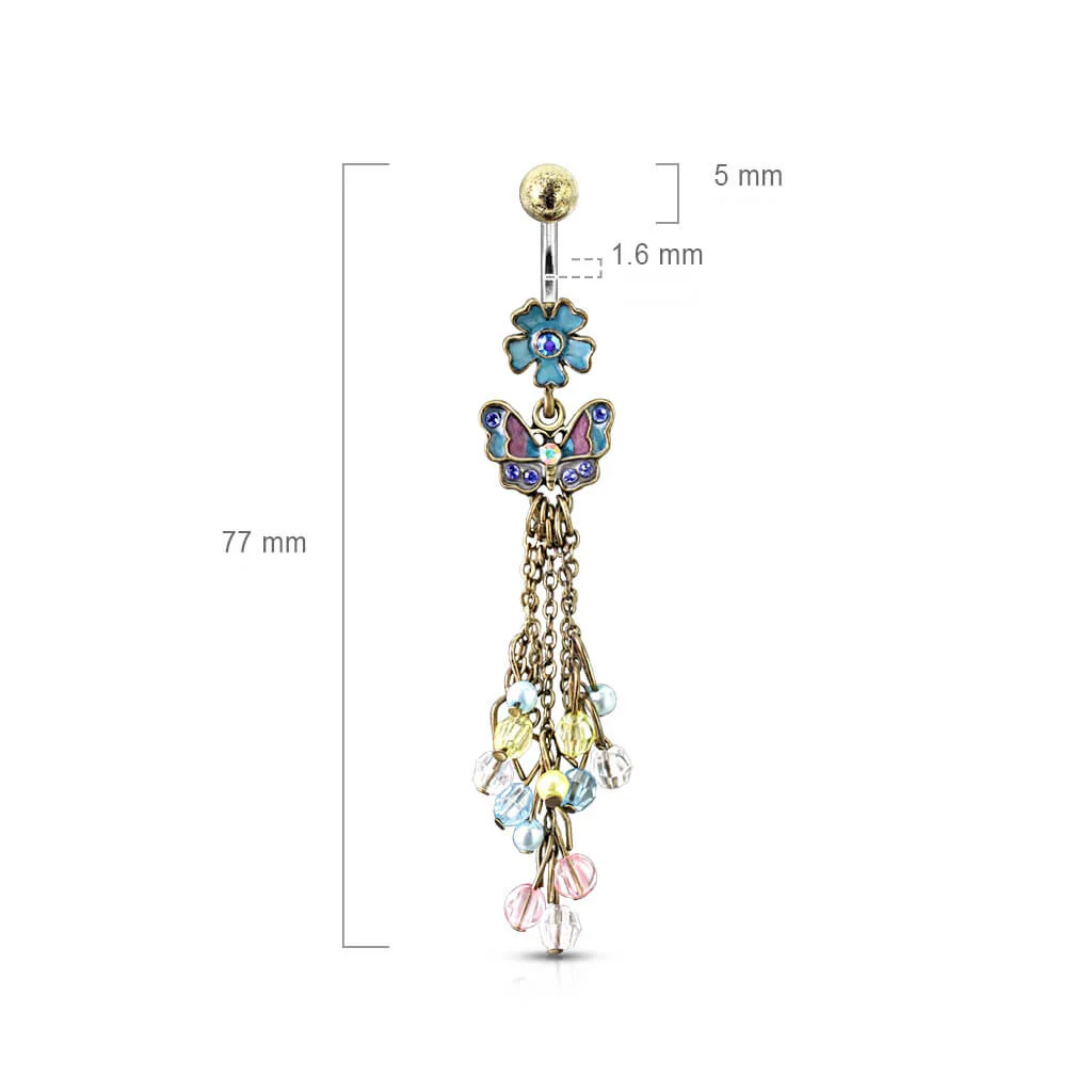 Belly Button Piercing Butterfly Flower dangle Zirconia Gold - Image 2