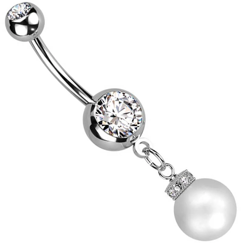 Belly Button Piercing Zirconia dangle Pearl - Image 2
