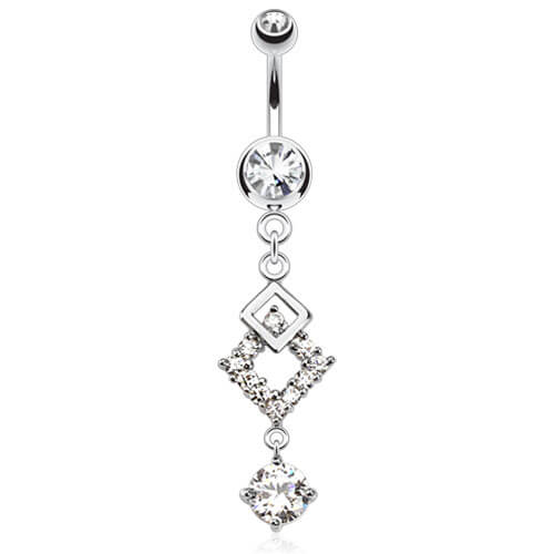 Belly Button Piercing Square dangle Zirconia Silver - Image 2