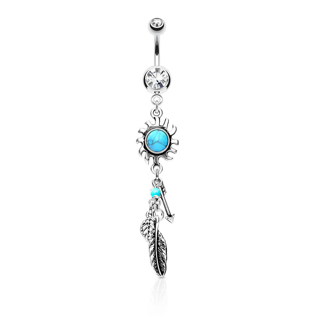 Belly Button Piercing Arrow Feather dangle Zirconia - Image 2
