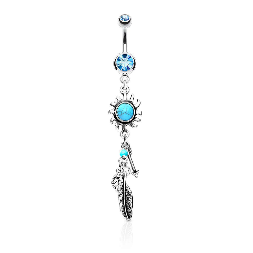 Belly Button Piercing Arrow Feather dangle Zirconia - Image 3