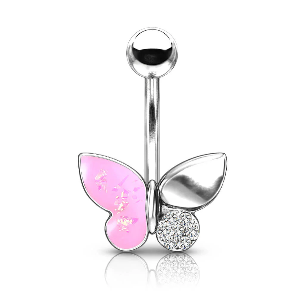 Belly Button Piercing Butterfly Zirconia Opal Silver - Image 2
