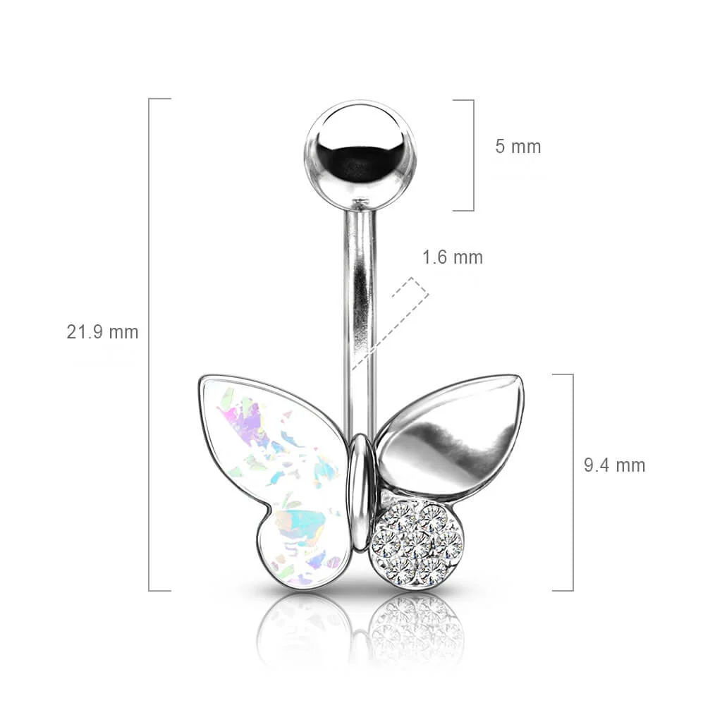 Belly Button Piercing Butterfly Zirconia Opal Silver - Image 3