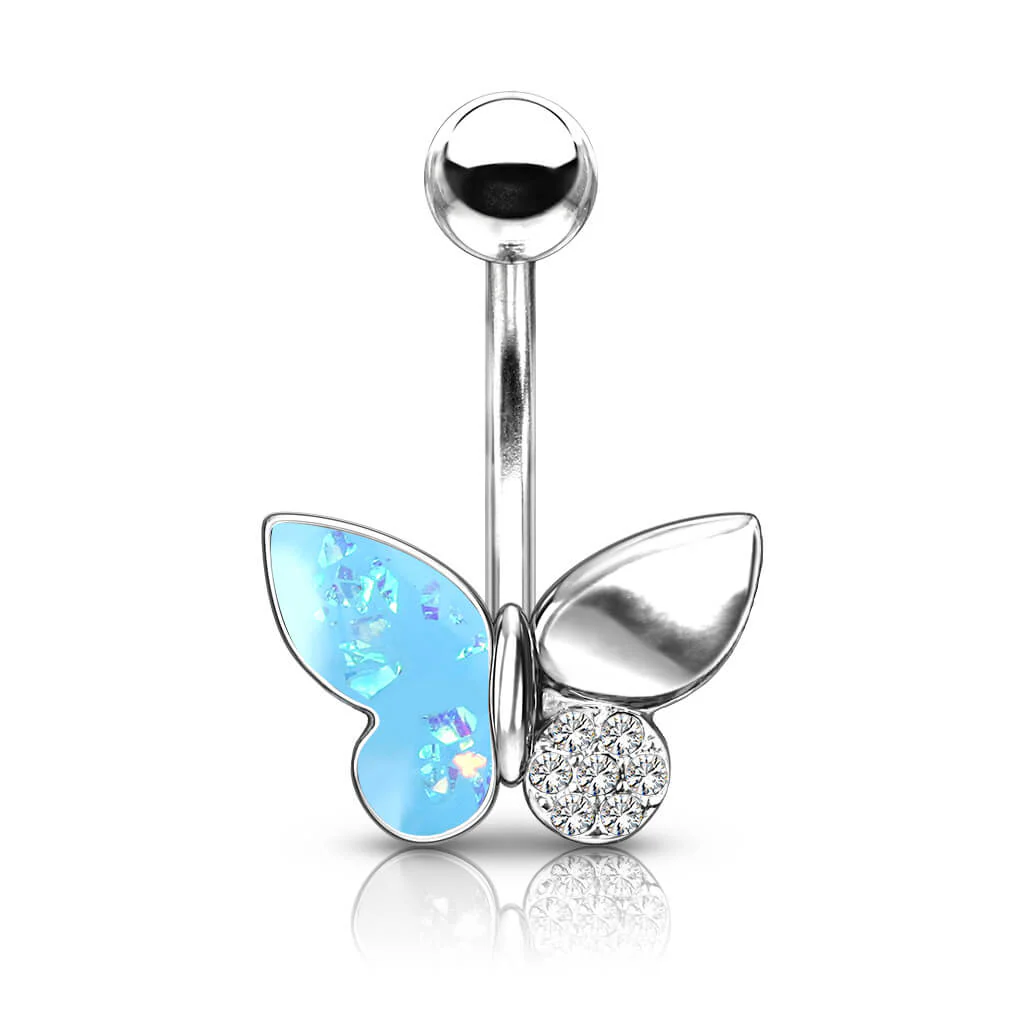 Belly Button Piercing Butterfly Zirconia Opal Silver - Image 4
