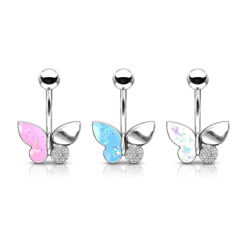 Belly Button Piercing Butterfly Zirconia Opal Silver - Image 5