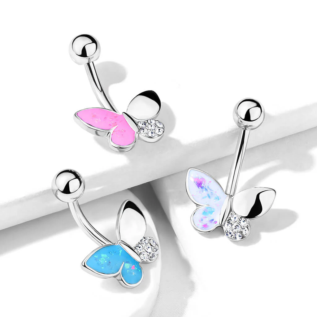 Belly Button Piercing Butterfly Zirconia Opal Silver - Image 7