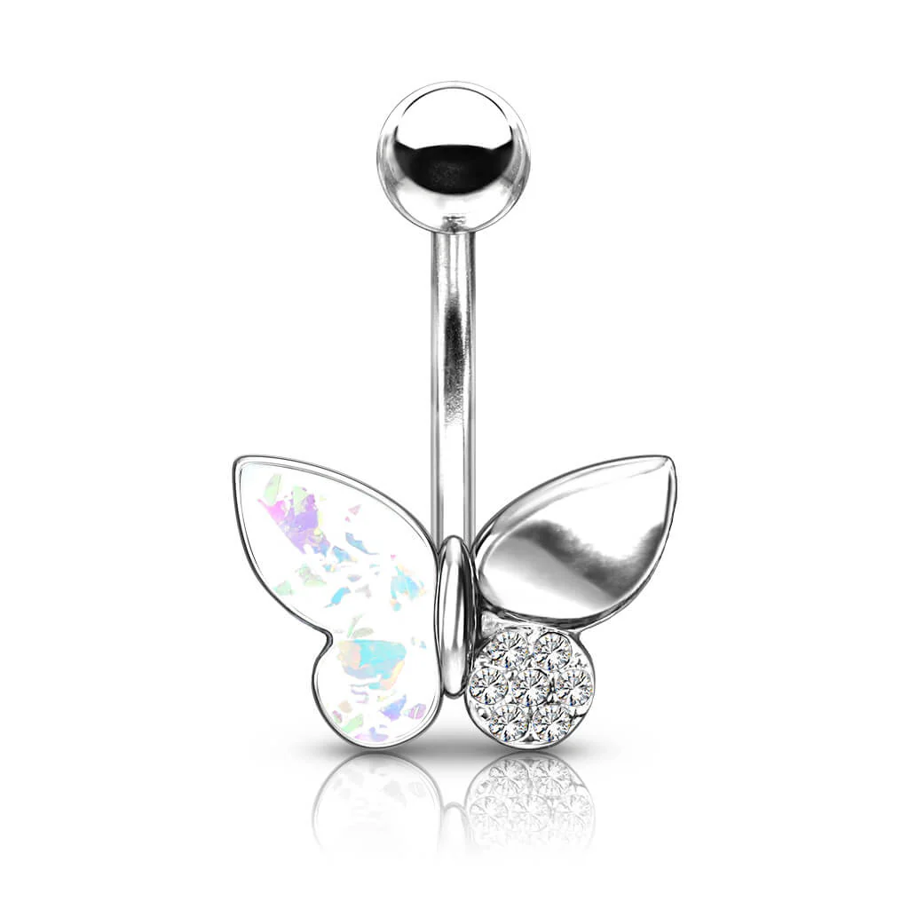 Belly Button Piercing Butterfly Zirconia Opal Silver - Image 8
