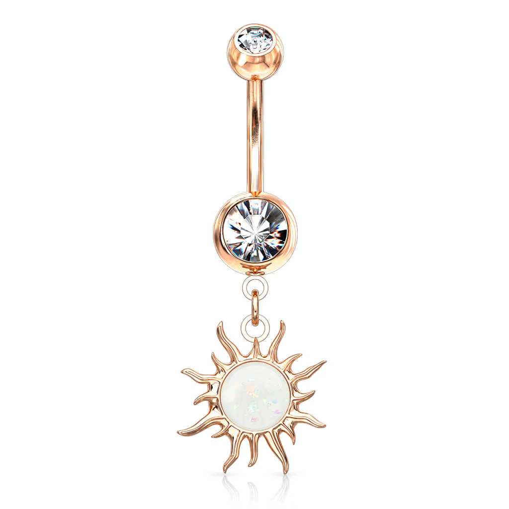 Belly Button Piercing Tribal Sun dangle Opal Zirconia - Image 10