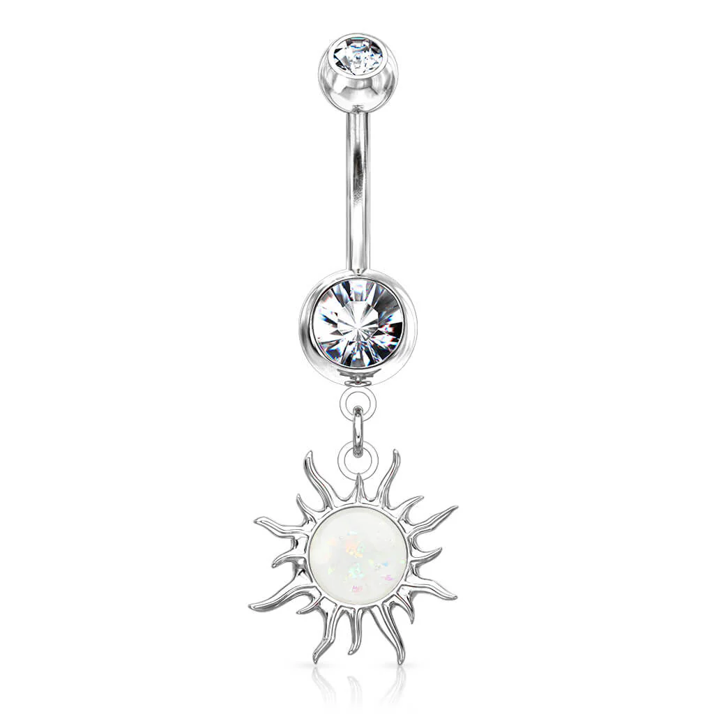 Belly Button Piercing Tribal Sun dangle Opal Zirconia - Image 2