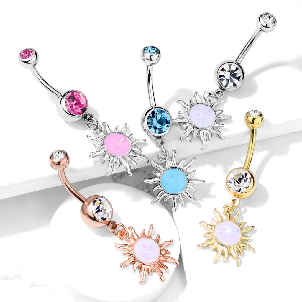 Belly Button Piercing Tribal Sun dangle Opal Zirconia - Image 9