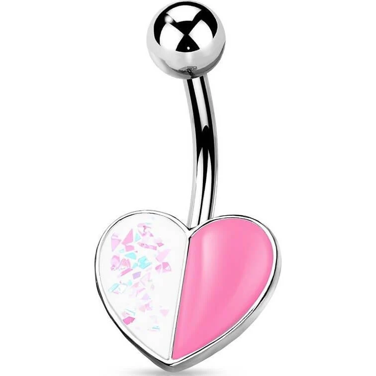 Belly Button Piercing Heart Opal Silver