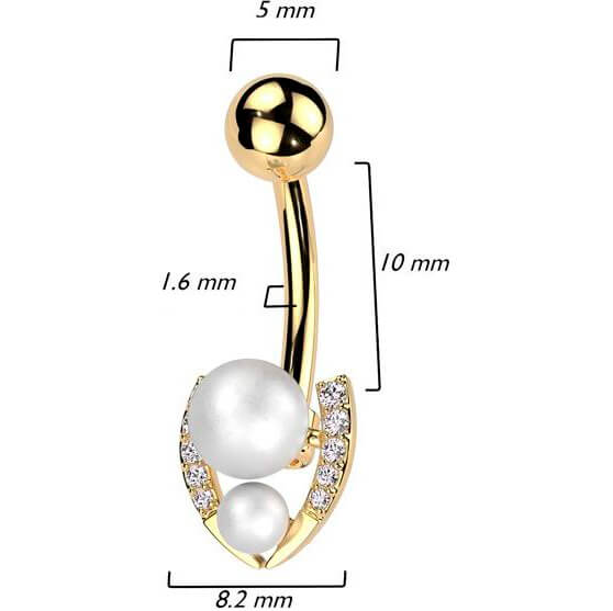 Belly Button Piercing horseshoe pearl balls zirconia - Image 2