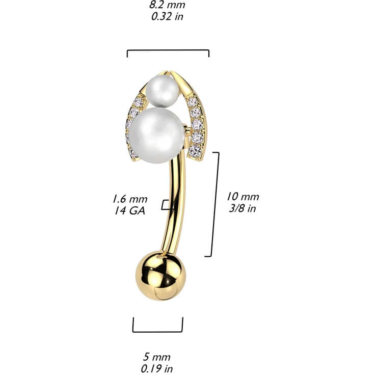 Belly Button Piercing horseshoe pearl balls zirconia - Image 3