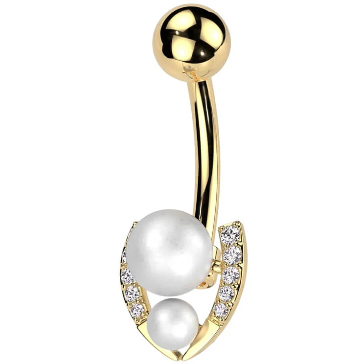 Belly Button Piercing horseshoe pearl balls zirconia - Image 4