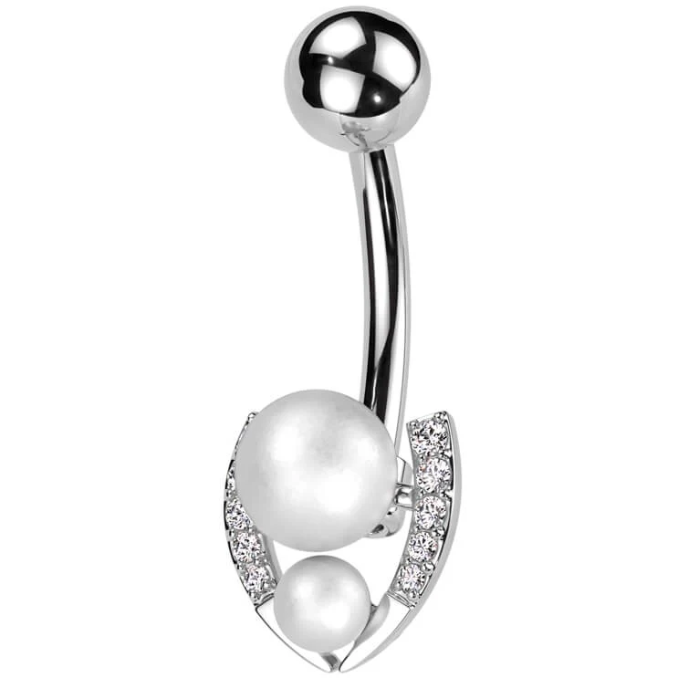 Belly Button Piercing horseshoe pearl balls zirconia - Image 6