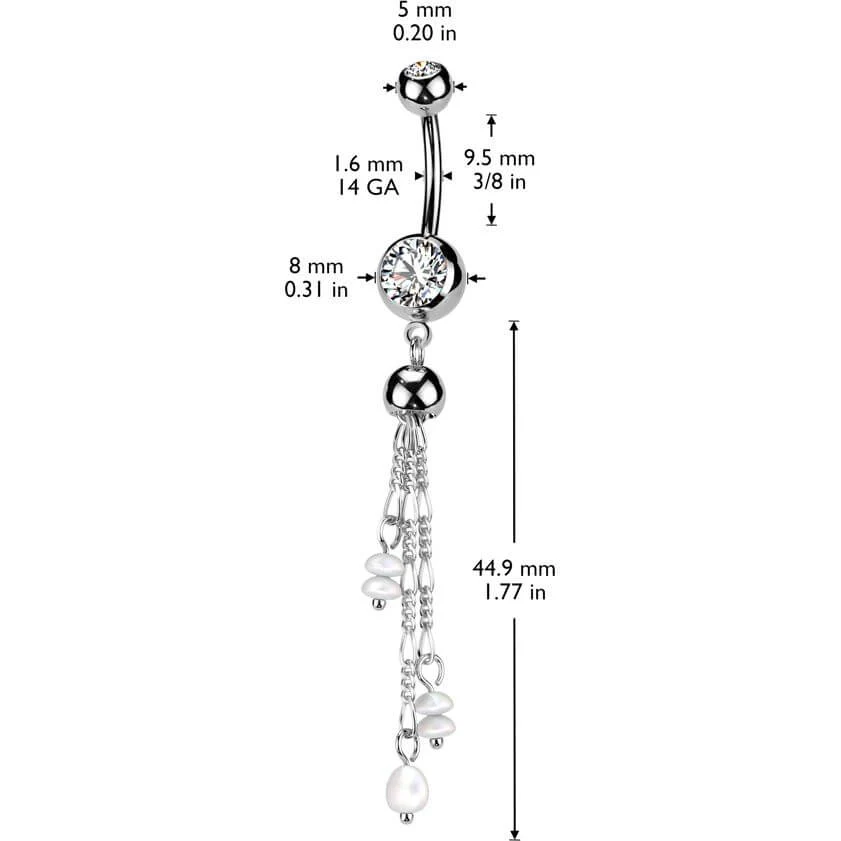 Belly Button Piercing dangle zirconia pearl - Image 2