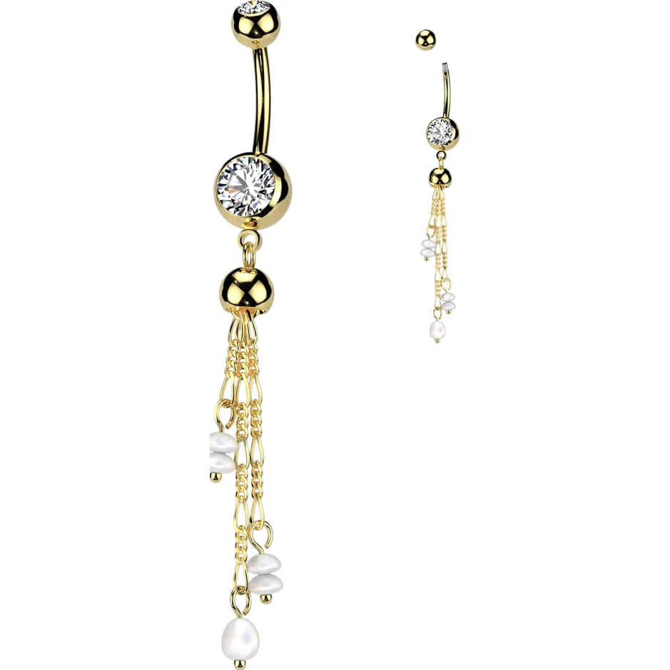 Belly Button Piercing dangle zirconia pearl - Image 3