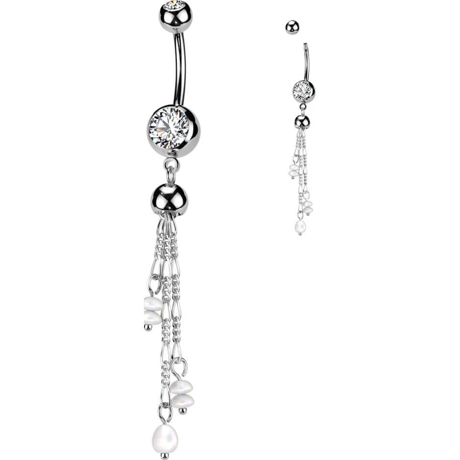 Belly Button Piercing dangle zirconia pearl - Image 4