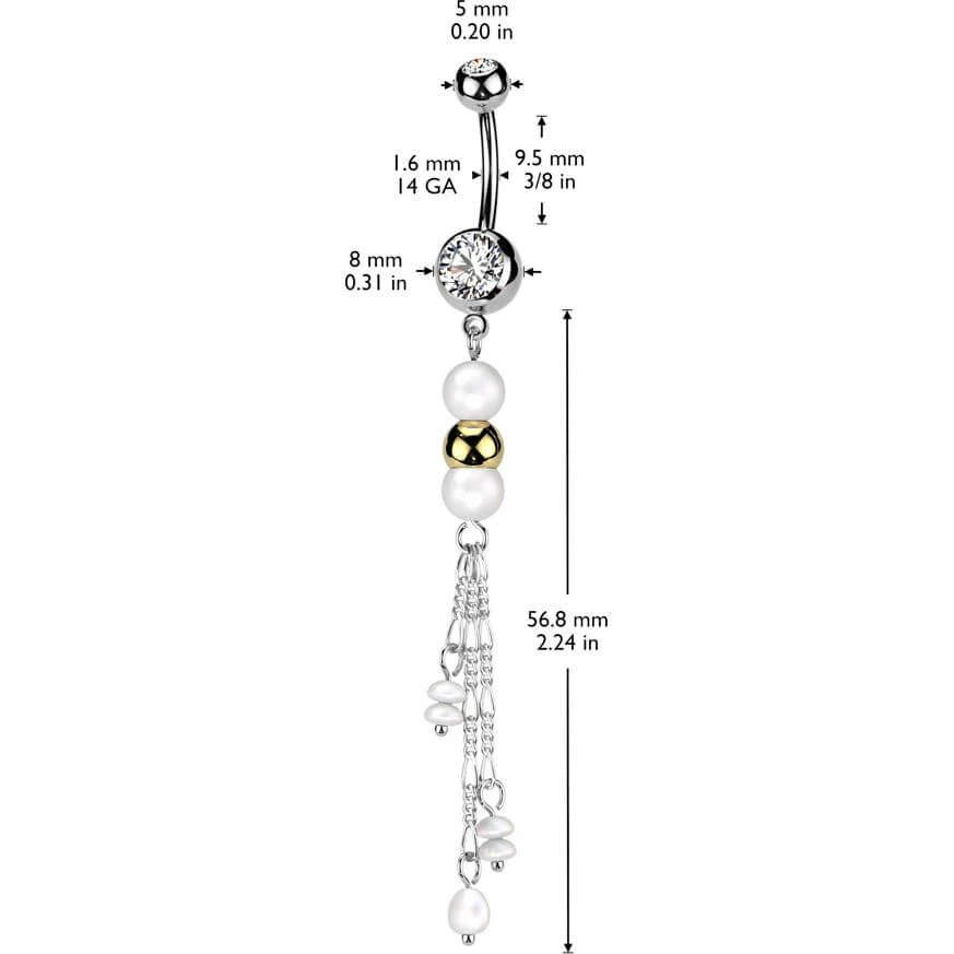 Belly Button Piercing dangle zirconia pearl - Image 2