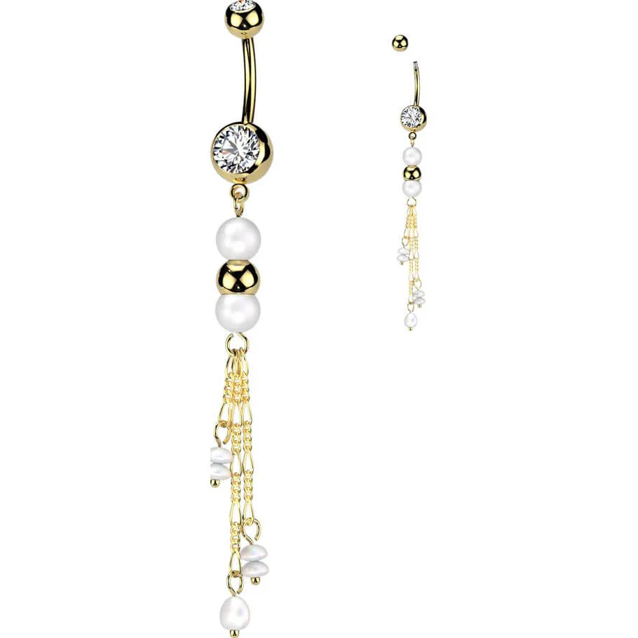 Belly Button Piercing dangle zirconia pearl - Image 3