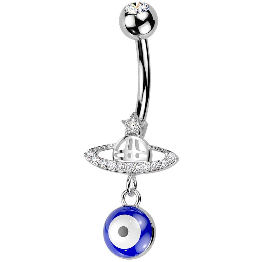 Belly Button Piercing planet lucky eye dangle zirconia