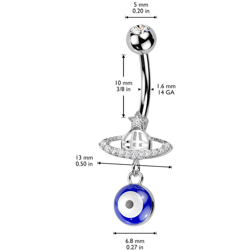 Belly Button Piercing planet lucky eye dangle zirconia - Image 2