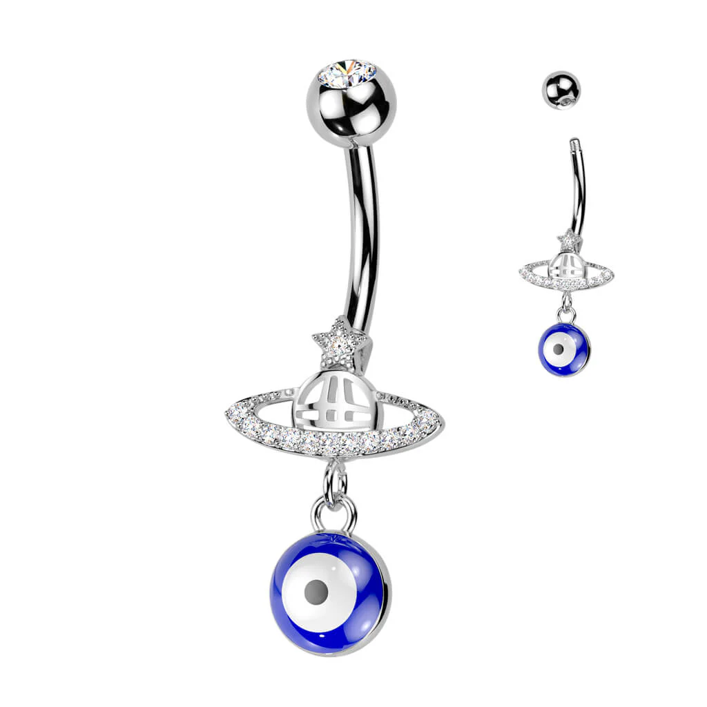 Belly Button Piercing planet lucky eye dangle zirconia - Image 4