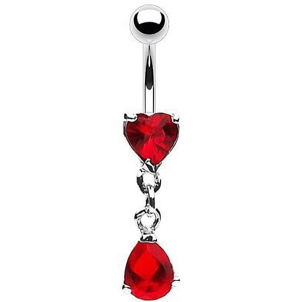 Belly Button Piercing Drops Heart dangle Zirconia Silver