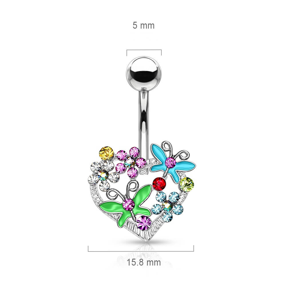 Belly Button Piercing Heart Butterfly Flowers Zirconia - Image 2