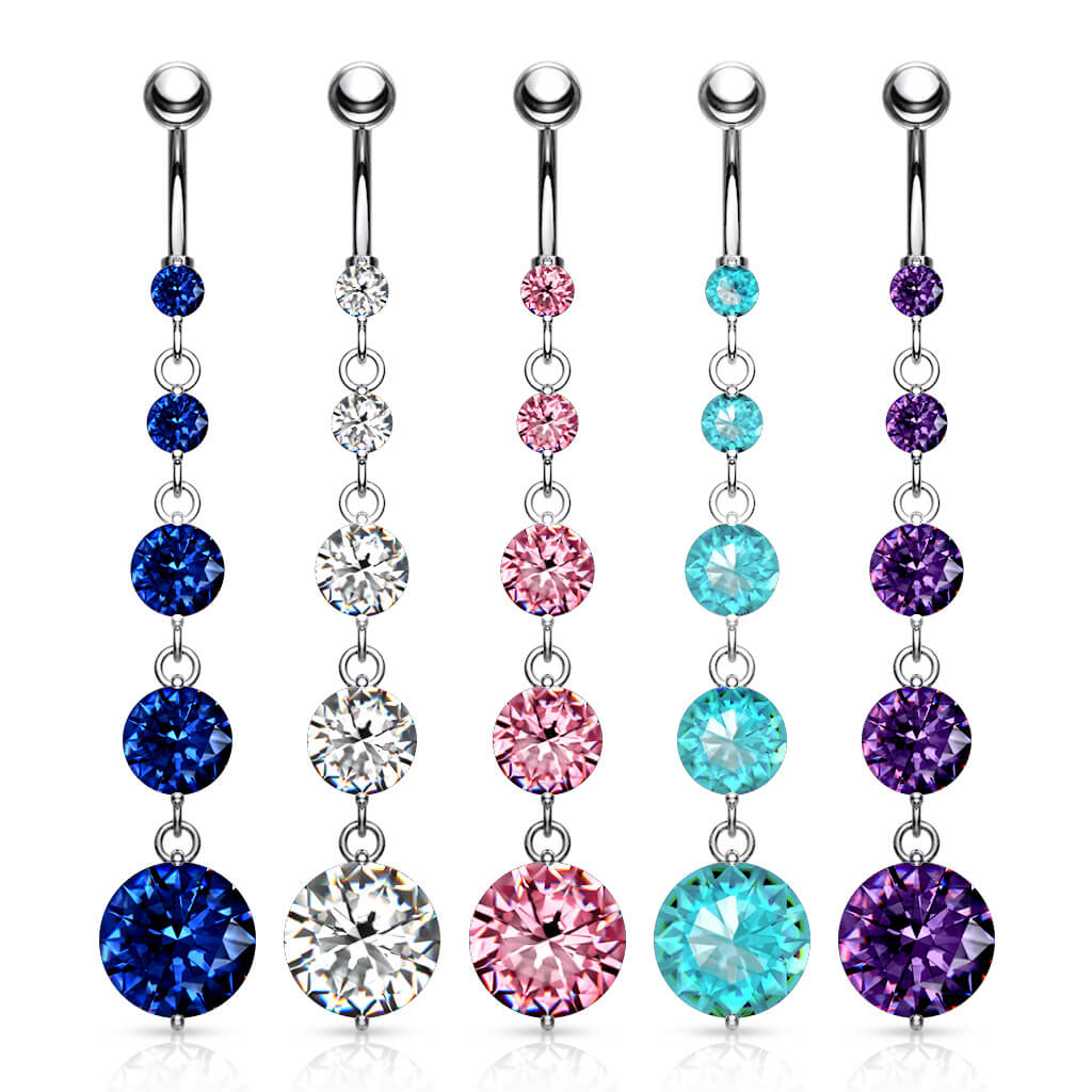 Belly Button Piercing 5 Zirconia dangle Silver - Image 5