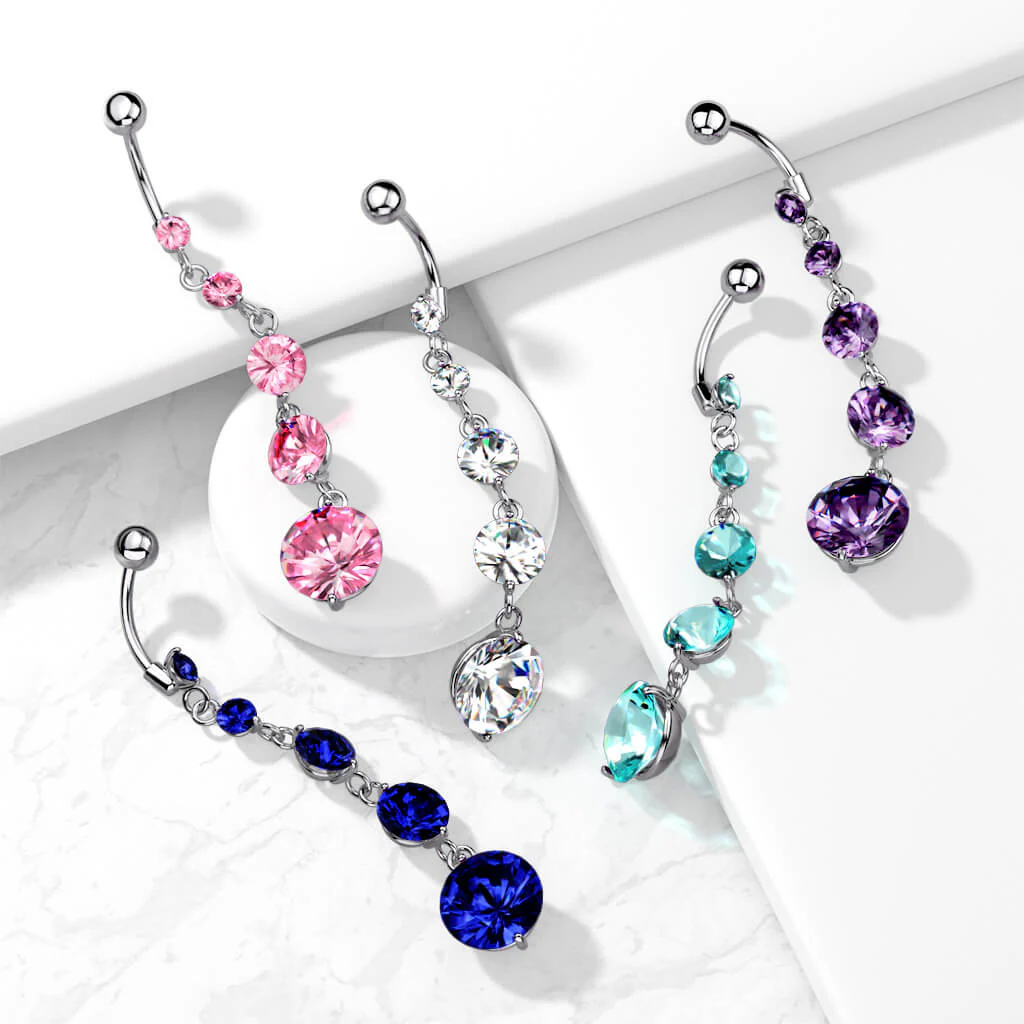 Belly Button Piercing 5 Zirconia dangle Silver - Image 7