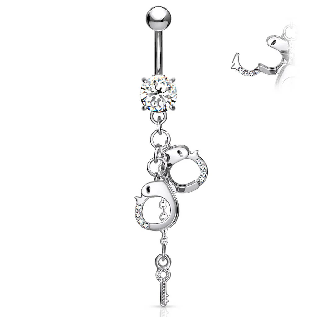 Belly Button Piercing Handcuffs dangle Zirconia Silver - Image 2