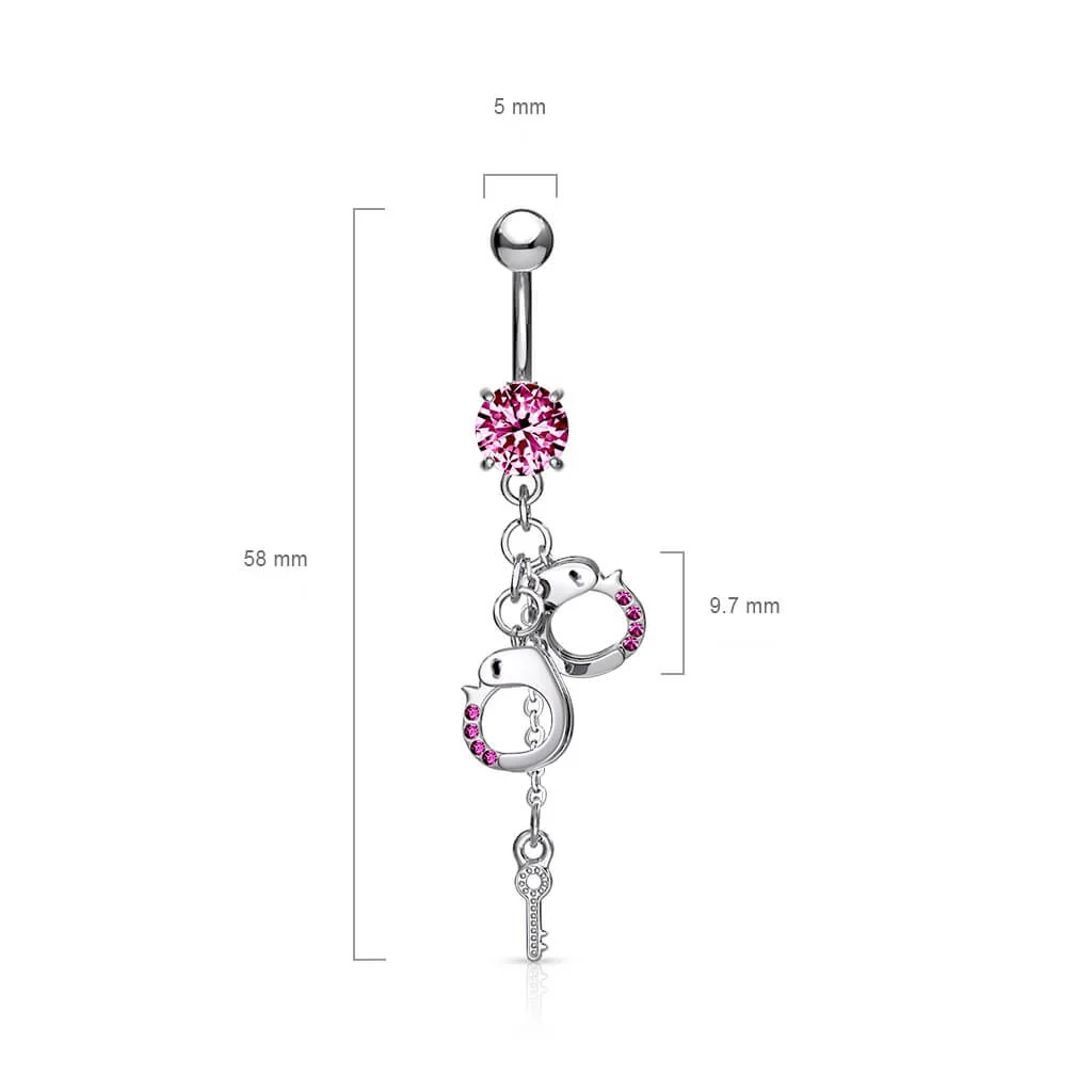 Belly Button Piercing Handcuffs dangle Zirconia Silver - Image 3