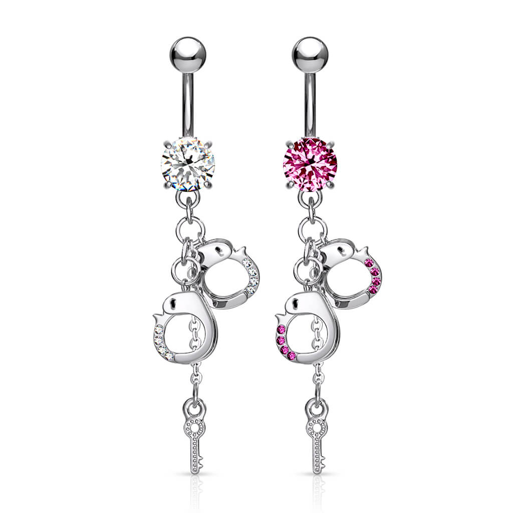 Belly Button Piercing Handcuffs dangle Zirconia Silver - Image 4
