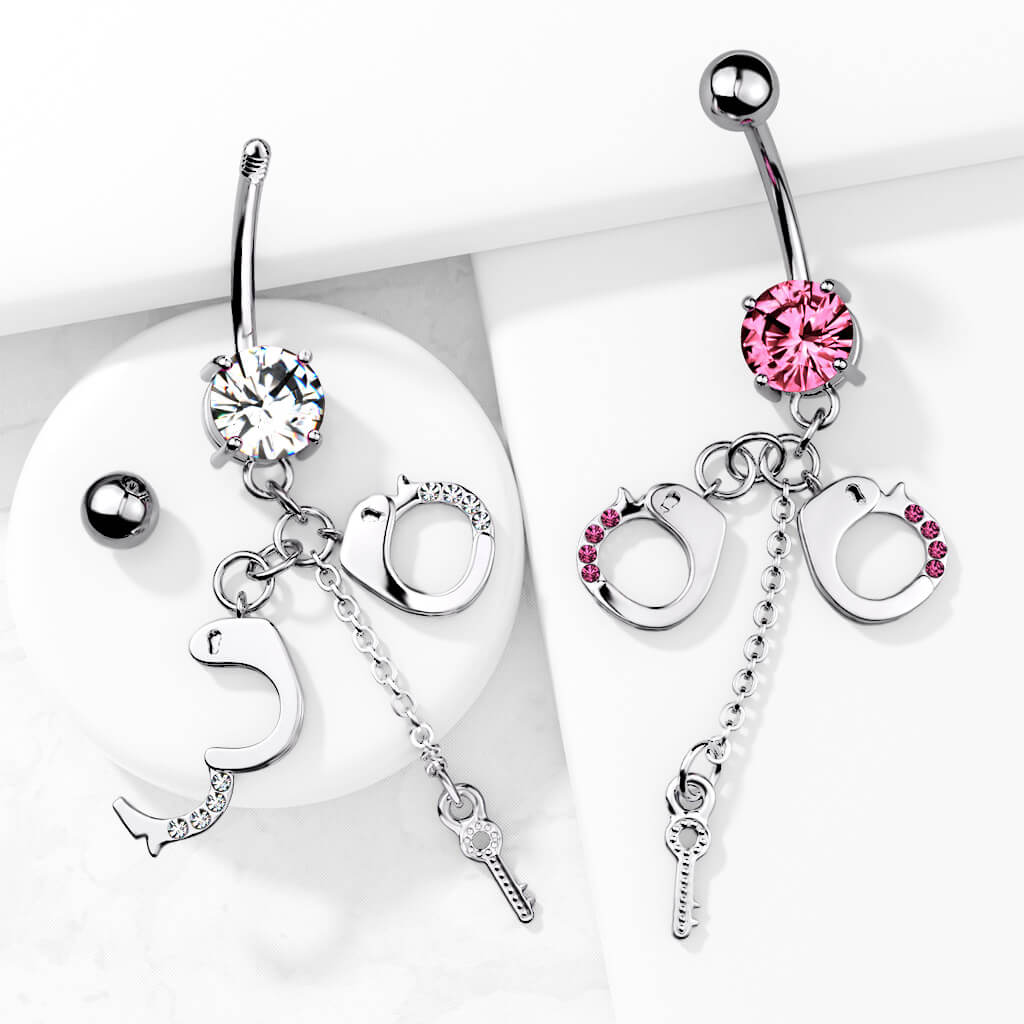 Belly Button Piercing Handcuffs dangle Zirconia Silver - Image 5