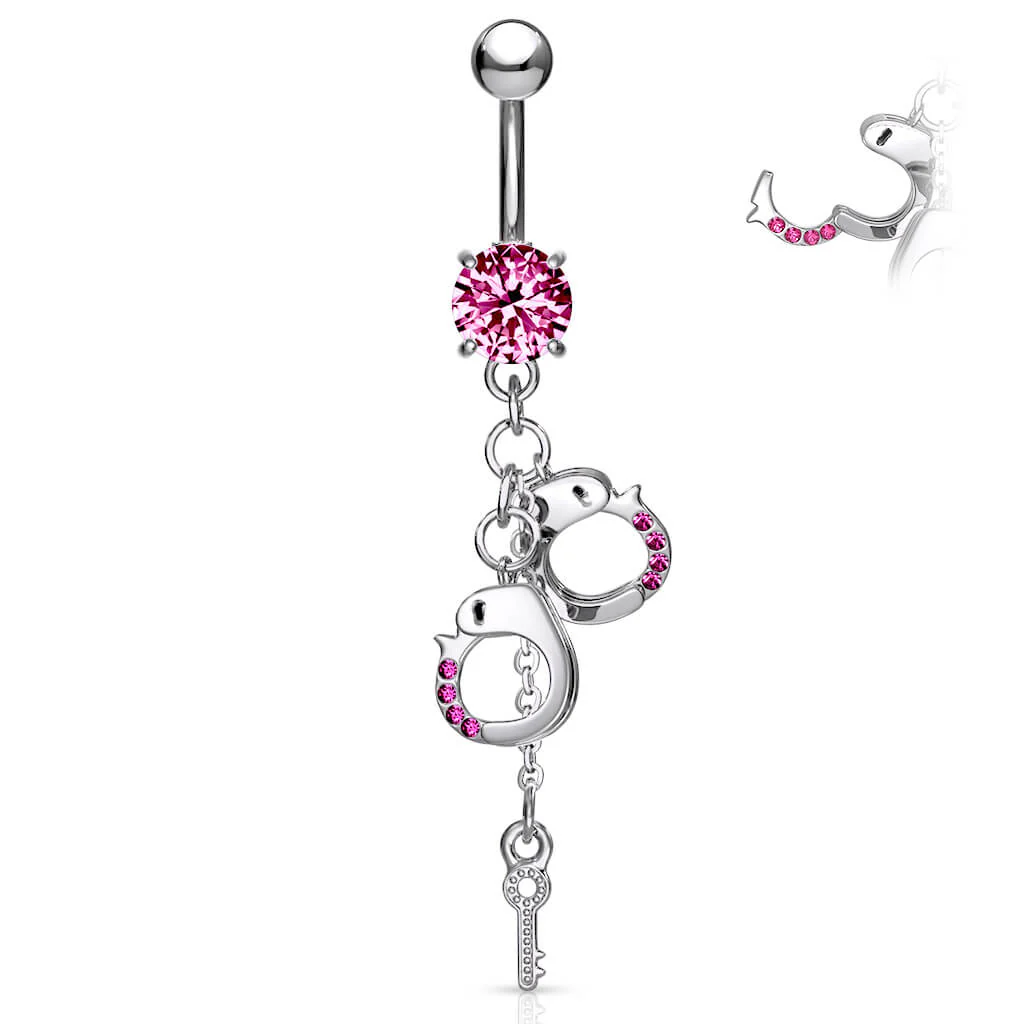 Belly Button Piercing Handcuffs dangle Zirconia Silver - Image 6