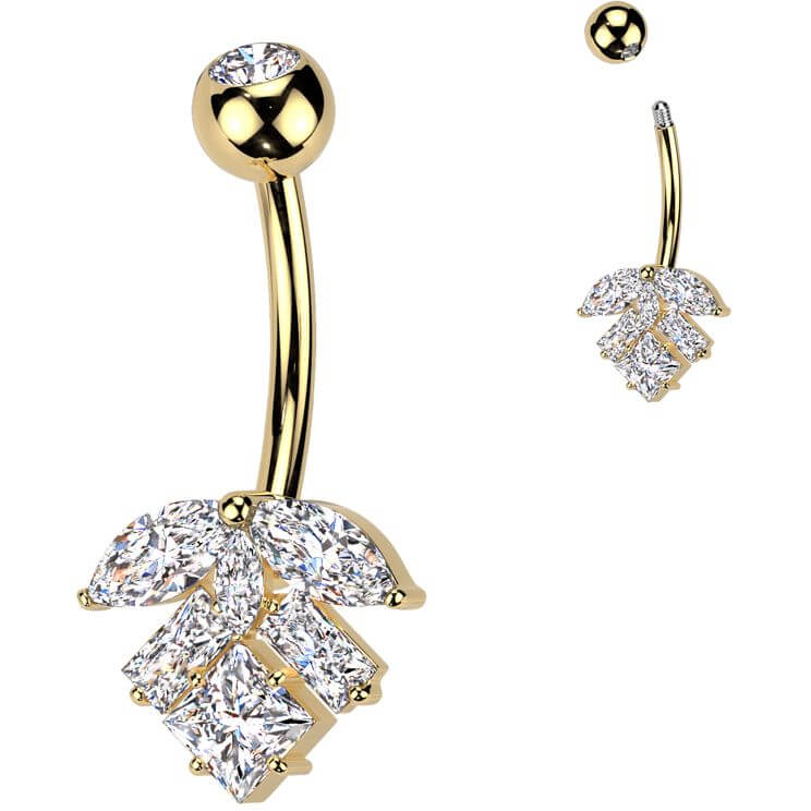 Belly Button Piercing titanium brass leaf marquise cut zirconia - Image 3