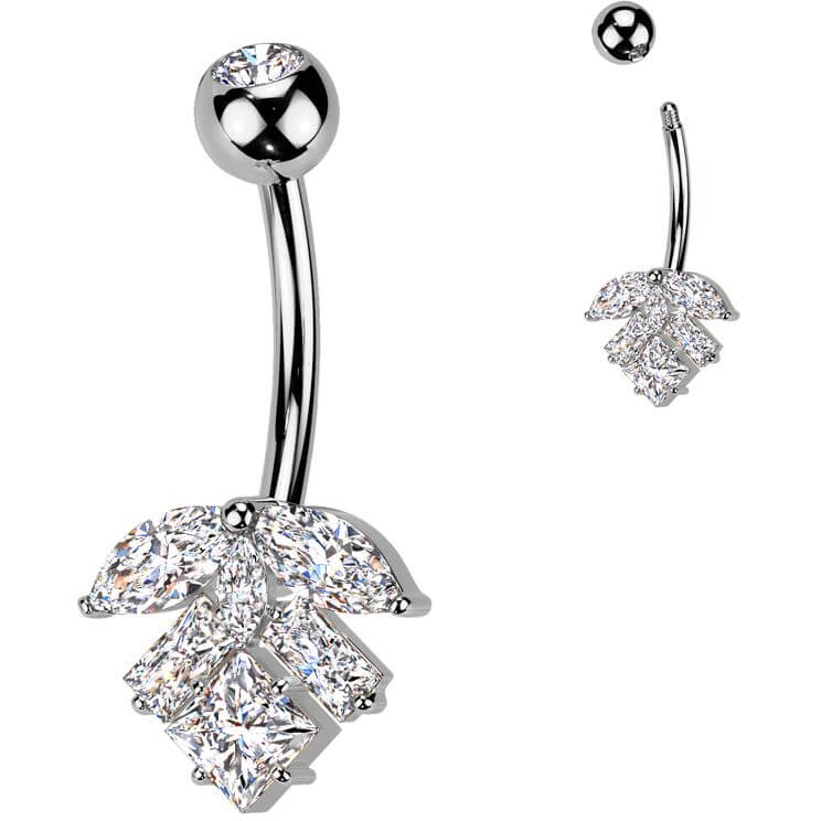 Belly Button Piercing titanium brass leaf marquise cut zirconia - Image 4