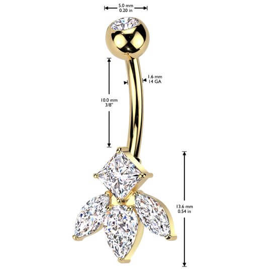 Belly Button Piercing titanium brass marquise cut and diamond cut zirconia - Image 2