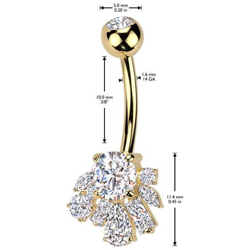 Belly Button Piercing titanium brass zirconia cluster - Image 2