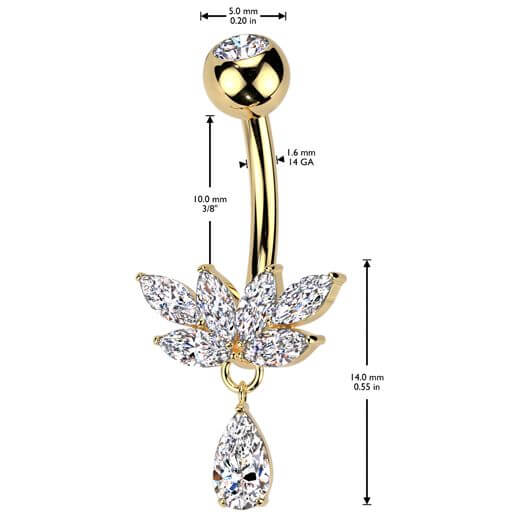 Belly Button Piercing titanium brass zirconia teardrop dangle - Image 2